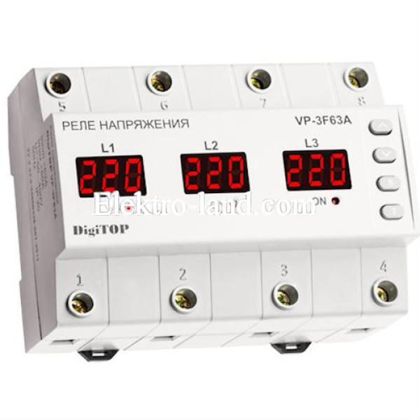 Реле напряжения трехфазное VP-3F 63A DIN-рейка DigiTOP 